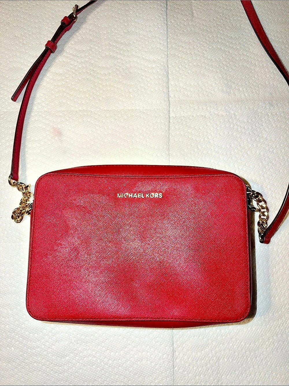 Michael Kors Jet Set Large Saffiano Leather Crossbody Bag Red
